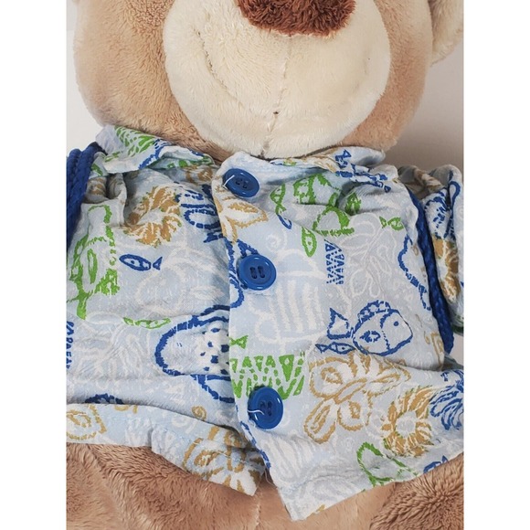 Build a bear Workshop bear with fish Hawaiian shirt drawstring bag and phone - Picture 8 of 11